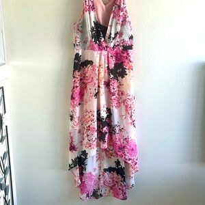 Emma & Michelle pink and black floral midi dress. Size 8